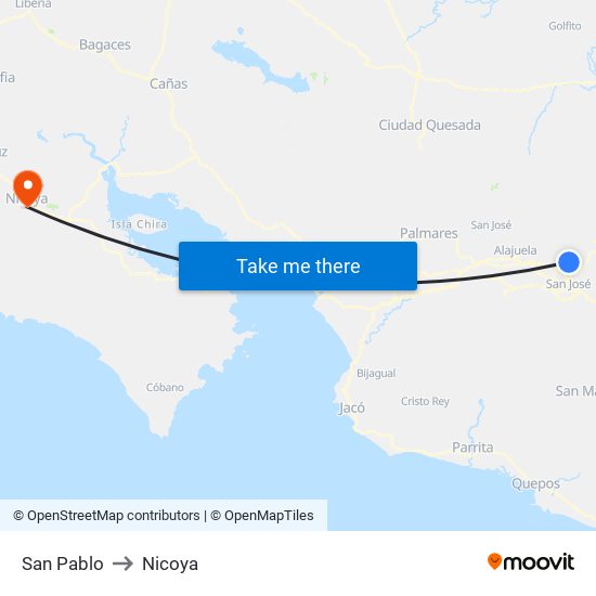 San Pablo to Nicoya map