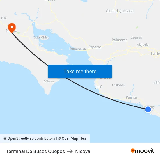 Terminal De Buses Quepos to Nicoya map