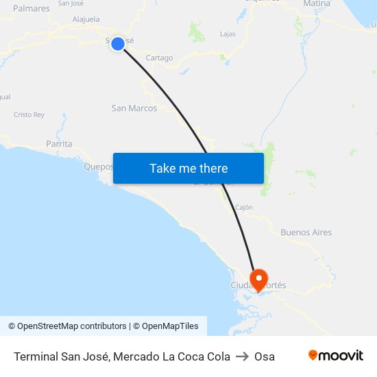 Terminal San José, Mercado La Coca Cola to Osa map