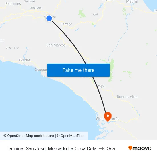 Terminal San José, Mercado La Coca Cola to Osa map