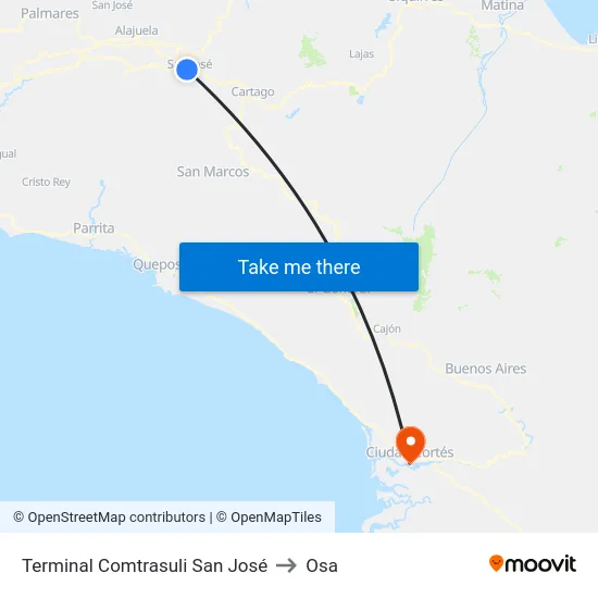 Terminal Comtrasuli San José to Osa map