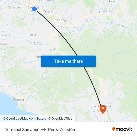 Terminal San José to Pérez Zeledón map