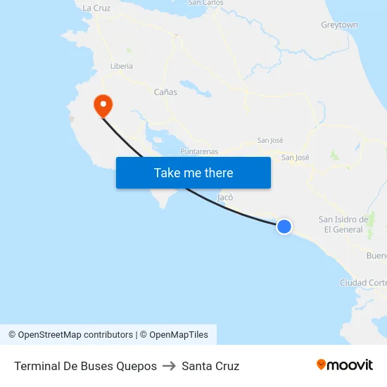 Terminal De Buses Quepos to Santa Cruz map