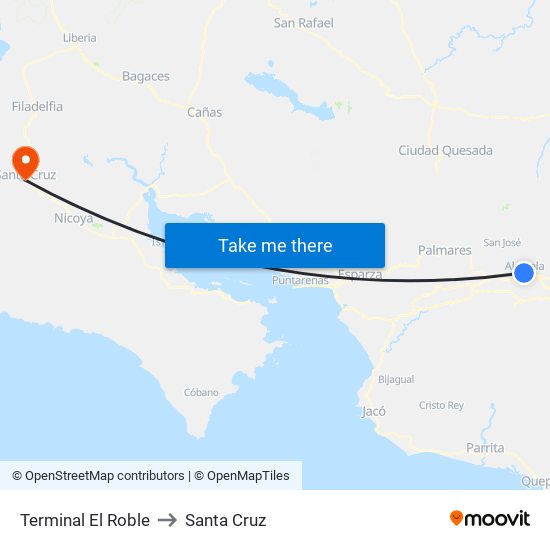 Terminal El Roble to Santa Cruz map