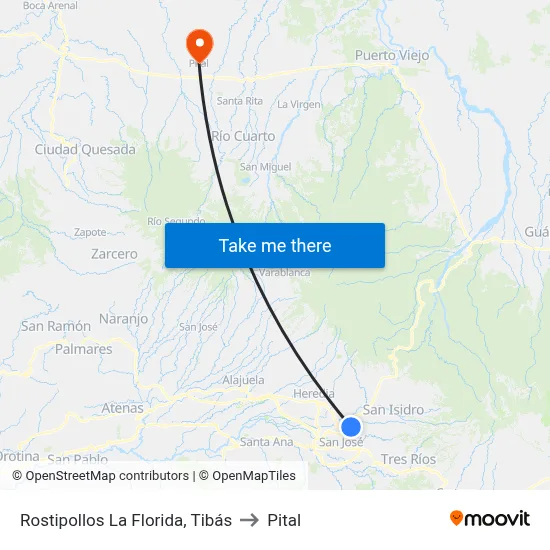 Rostipollos La Florida, Tibás to Pital map