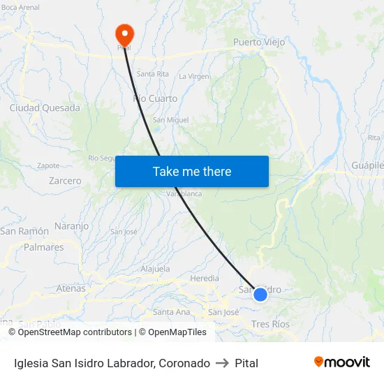 Iglesia San Isidro Labrador, Coronado to Pital map