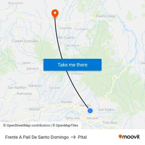 Frente A Palí De Santo Domingo to Pital map