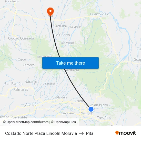 Costado Norte Plaza Lincoln Moravia to Pital map
