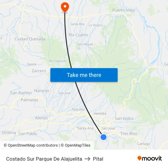 Costado Sur Parque De Alajuelita to Pital map