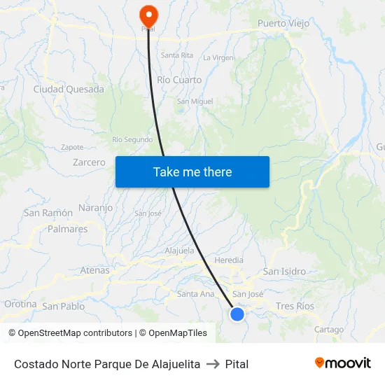 Costado Norte Parque De Alajuelita to Pital map