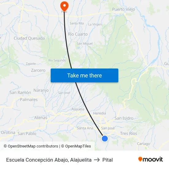 Escuela Concepción Abajo, Alajuelita to Pital map