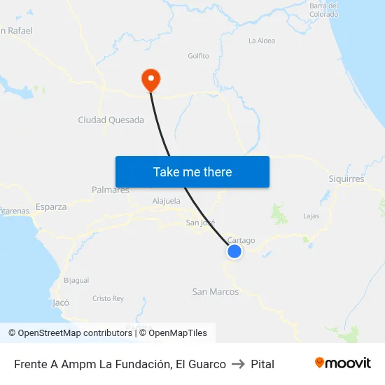 Frente A Ampm La Fundación, El Guarco to Pital map