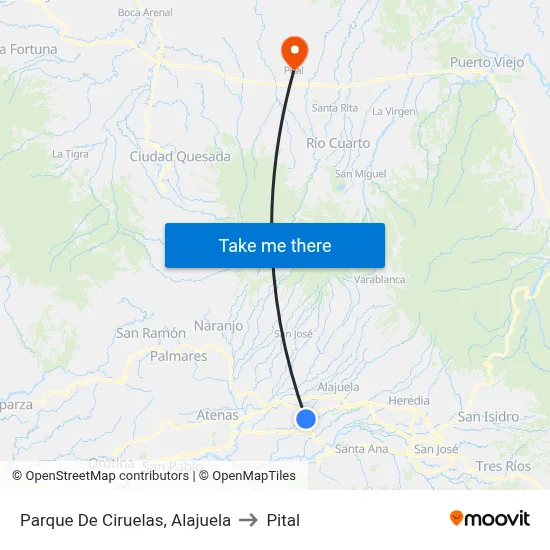 Parque De Ciruelas, Alajuela to Pital map