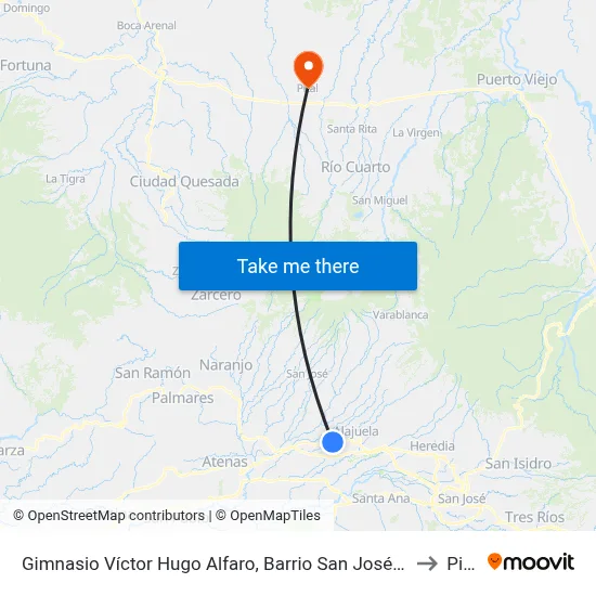 Gimnasio Víctor Hugo Alfaro, Barrio San José Alajuela to Pital map