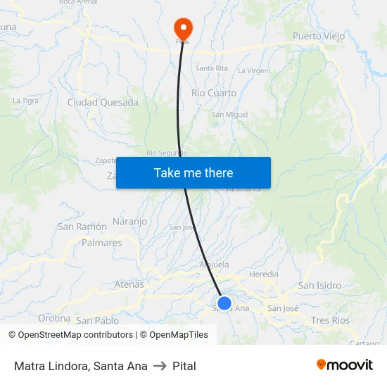 Matra Lindora, Santa Ana to Pital map