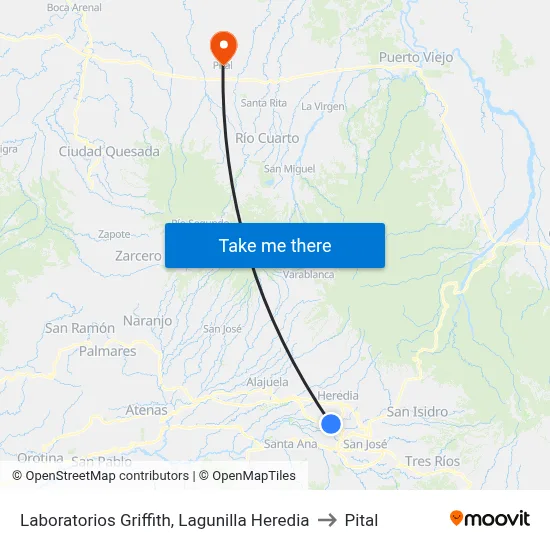 Laboratorios Griffith, Lagunilla Heredia to Pital map