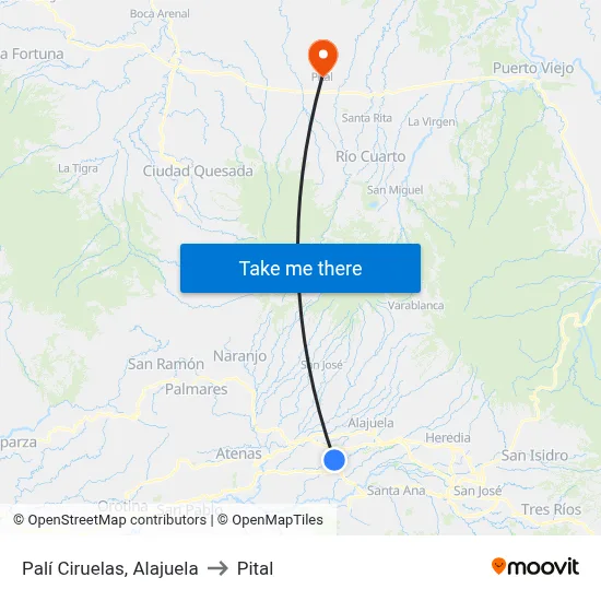 Palí Ciruelas, Alajuela to Pital map