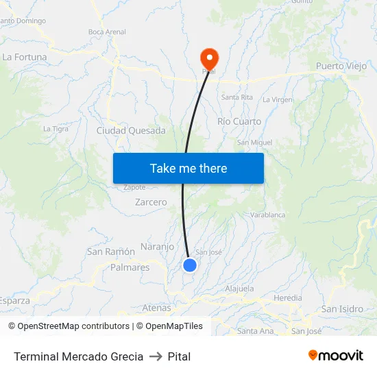 Terminal Mercado Grecia to Pital map