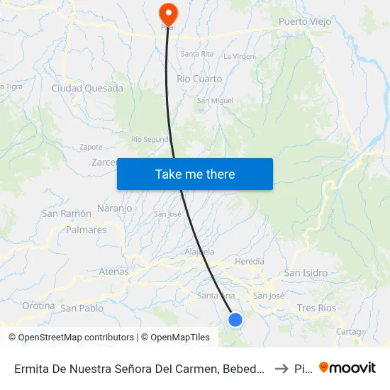 Ermita De Nuestra Señora Del Carmen, Bebedero De Escazú to Pital map