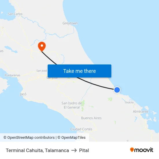 Terminal Cahuita, Talamanca to Pital map