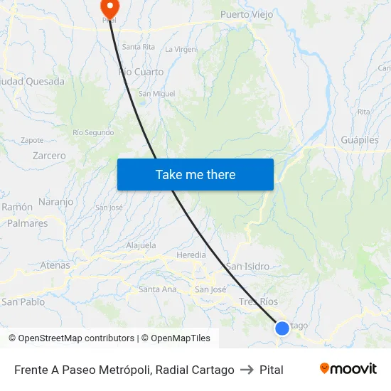 Frente A Paseo Metrópoli, Radial Cartago to Pital map