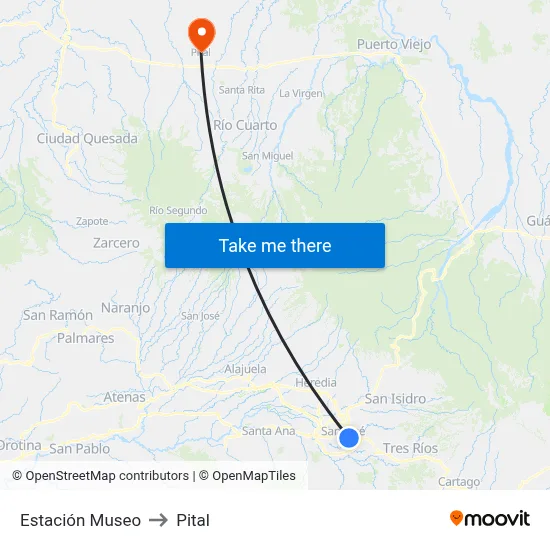 Estación Museo to Pital map