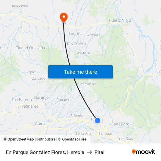 En Parque González Flores, Heredia to Pital map