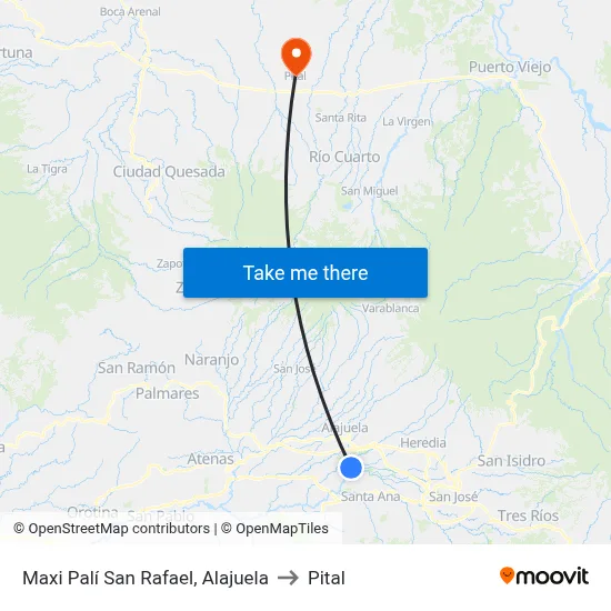 Maxi Palí San Rafael, Alajuela to Pital map