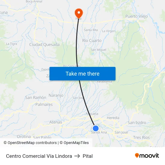 Centro Comercial Vía Lindora to Pital map