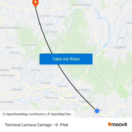 Terminal Lumaca Cartago to Pital map