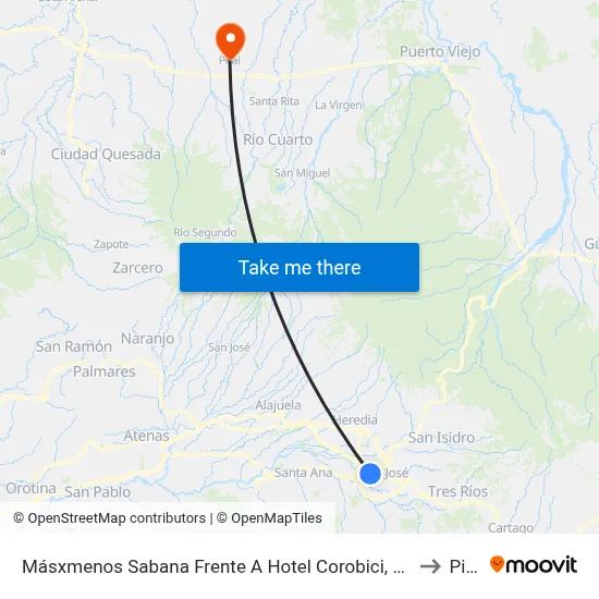 Másxmenos Sabana Frente A Hotel Corobici, San José to Pital map