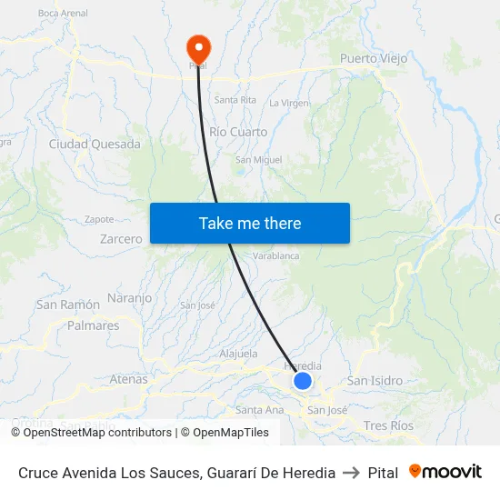 Cruce Avenida Los Sauces, Guararí De Heredia to Pital map