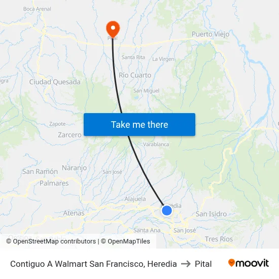 Contiguo A Walmart San Francisco, Heredia to Pital map