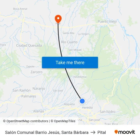 Salón Comunal Barrio Jesús, Santa Bárbara to Pital map