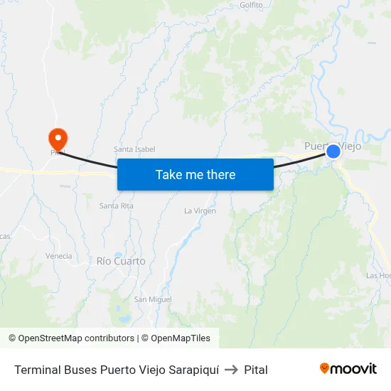 Terminal Buses Puerto Viejo Sarapiquí to Pital map