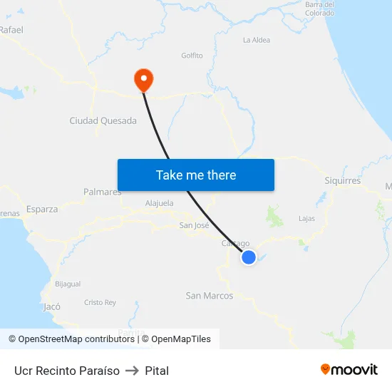 Ucr Recinto Paraíso to Pital map