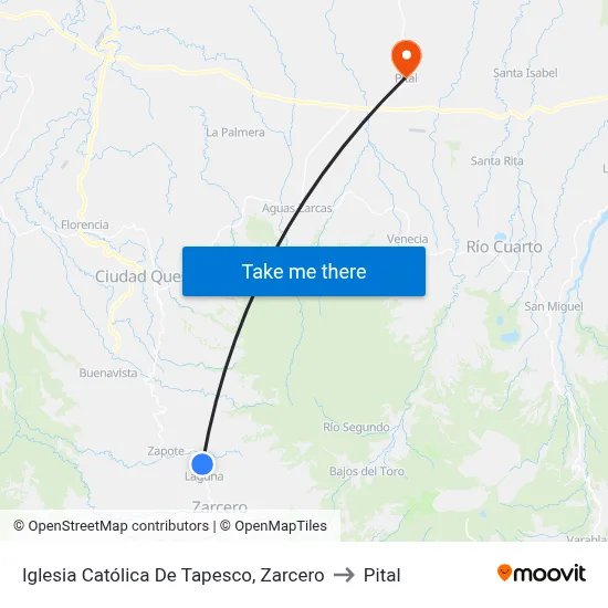 Iglesia Católica De Tapesco, Zarcero to Pital map