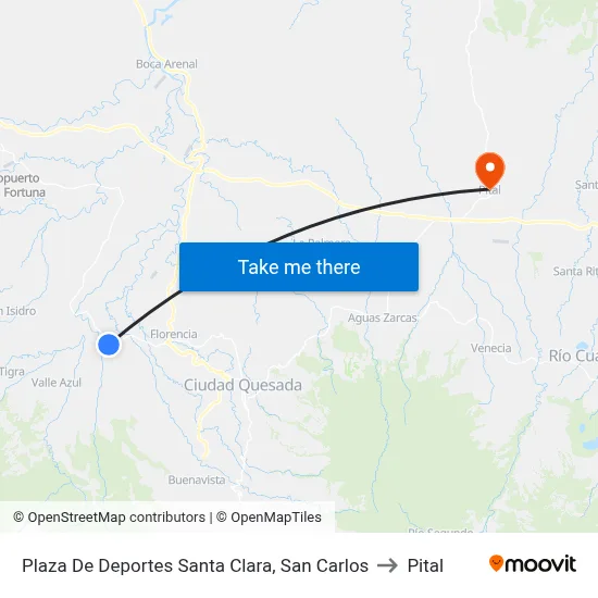 Plaza De Deportes Santa Clara, San Carlos to Pital map