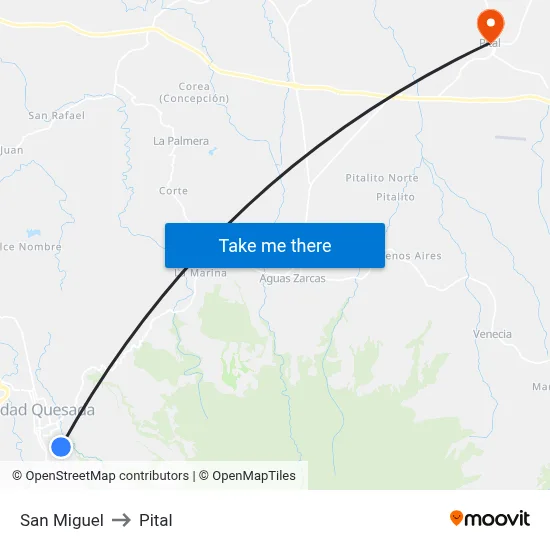 San Miguel to Pital map