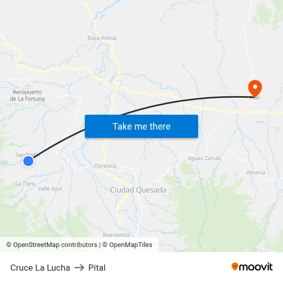 Cruce La Lucha to Pital map