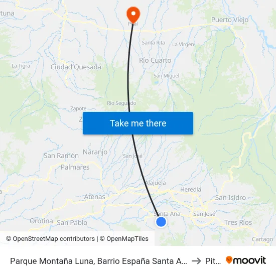 Parque Montaña Luna, Barrio España Santa Ana to Pital map