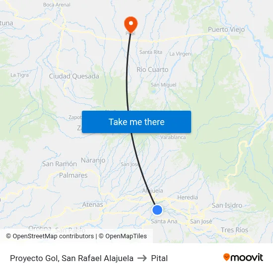 Proyecto Gol, San Rafael Alajuela to Pital map