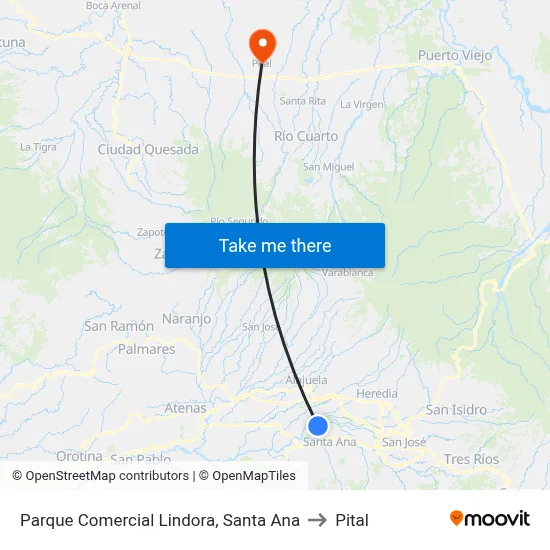 Parque Comercial Lindora, Santa Ana to Pital map