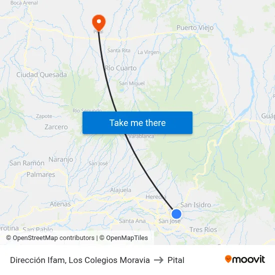 Dirección Ifam, Los Colegios Moravia to Pital map