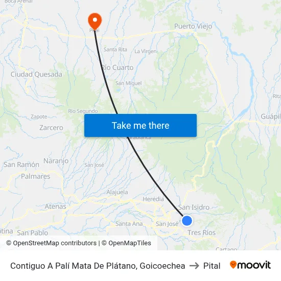 Contiguo A Palí Mata De Plátano, Goicoechea to Pital map