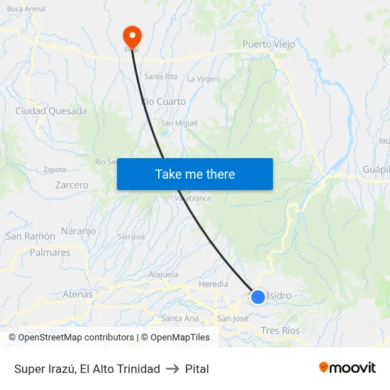 Super Irazú, El Alto Trinidad to Pital map