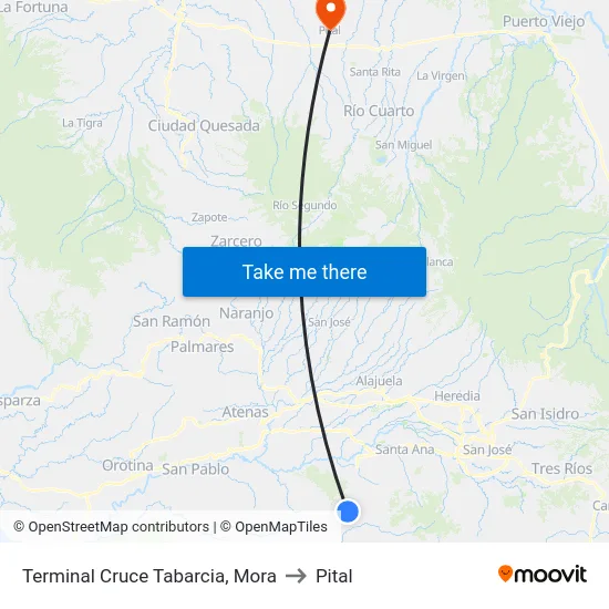 Terminal Cruce Tabarcia, Mora to Pital map