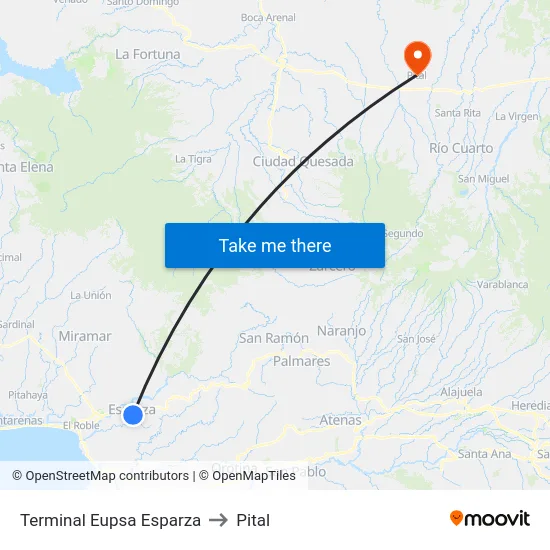 Terminal Eupsa Esparza to Pital map