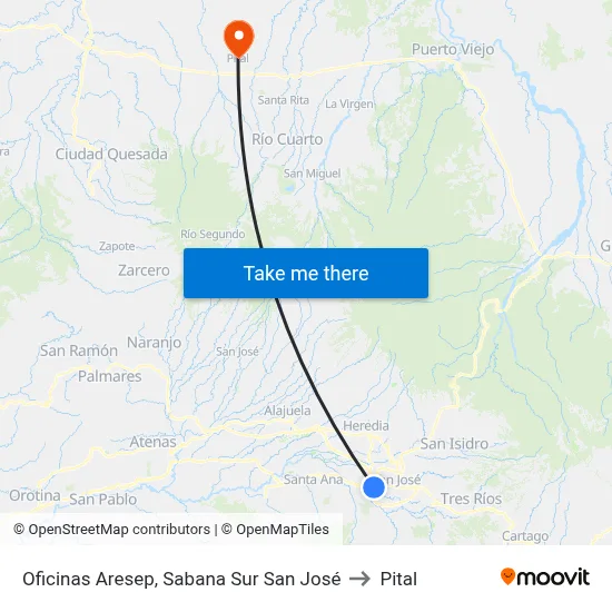 Oficinas Aresep, Sabana Sur San José to Pital map