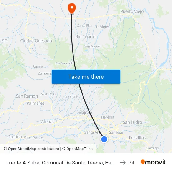 Frente A Salón Comunal De Santa Teresa, Escazú to Pital map